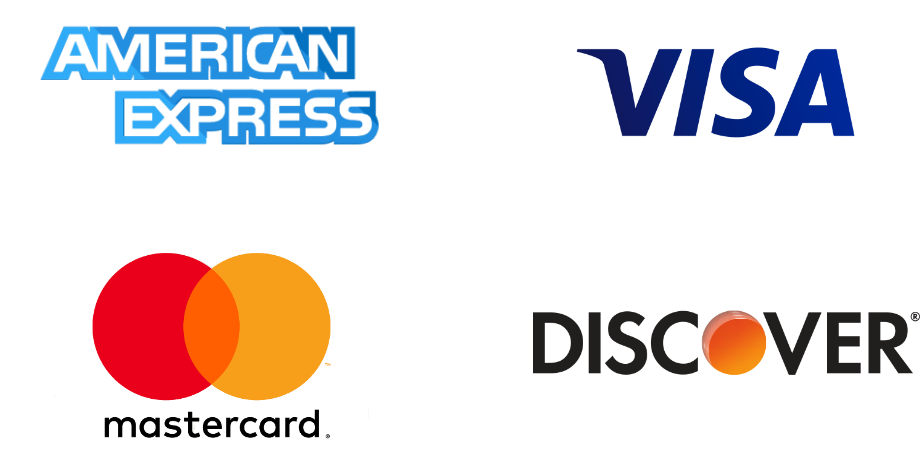 Accepted credit cards: Visa, Mastercard, American Express, Discover
